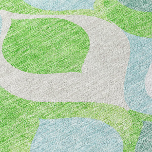10' X 14' Lime Green Sky Blue And Denim Blue Ogee Washable Indoor Outdoor Area Rug