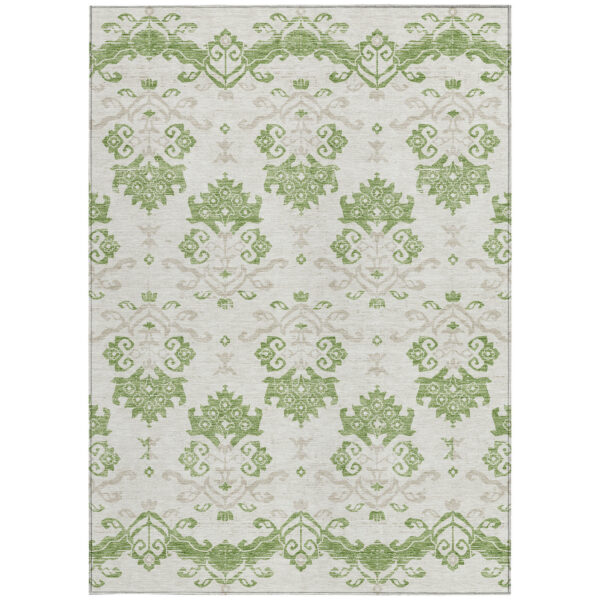 10' X 14' Green Beige And Taupe Oriental Washable Indoor Outdoor Area Rug