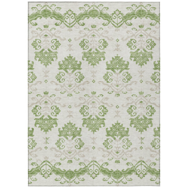 10' X 14' Green Beige And Taupe Oriental Washable Indoor Outdoor Area Rug