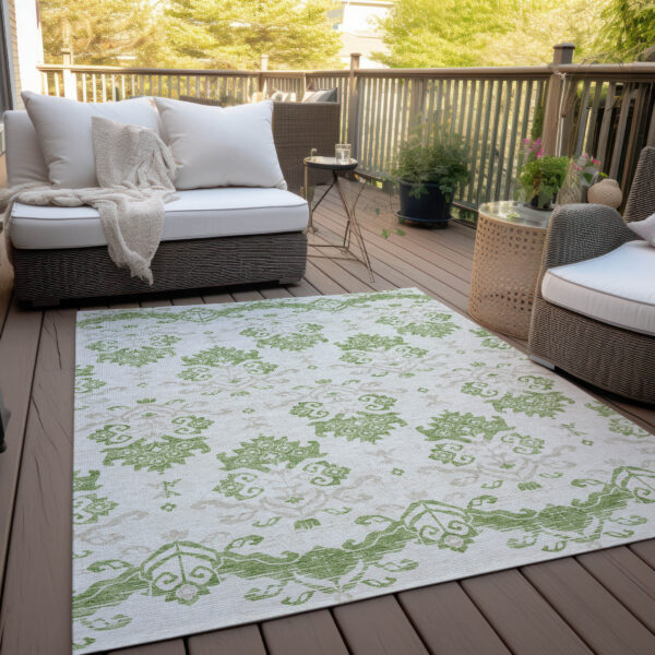 10' X 14' Green Beige And Taupe Oriental Washable Indoor Outdoor Area Rug