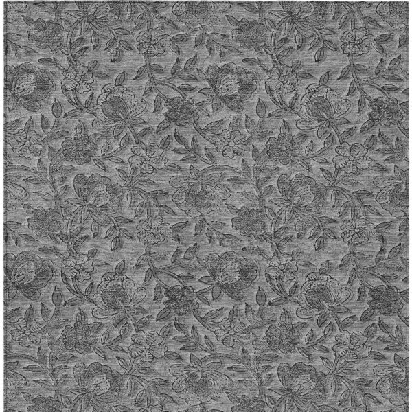 8' X 10' Gray Charcoal And Silver Floral Washable Indoor Outdoor Area Rug