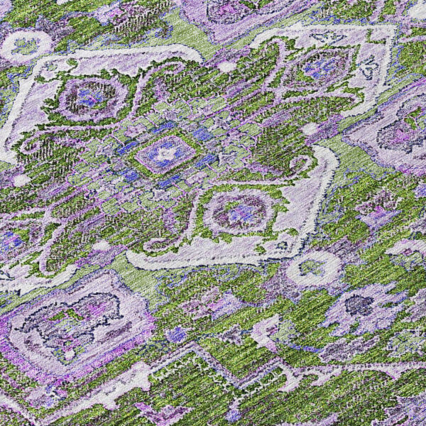 8' Olive Green And Purple Round Oriental Washable Indoor Outdoor Area Rug