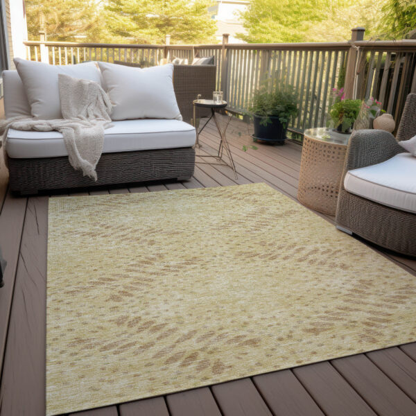 3' X 5' Gold Beige And Taupe Floral Washable Indoor Outdoor Area Rug