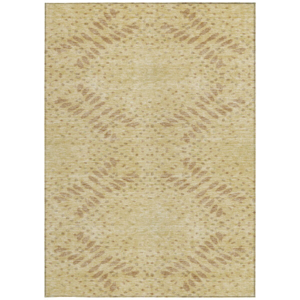 3' X 5' Gold Beige And Taupe Floral Washable Indoor Outdoor Area Rug