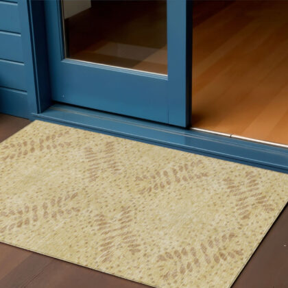 3' X 5' Gold Beige And Taupe Floral Washable Indoor Outdoor Area Rug