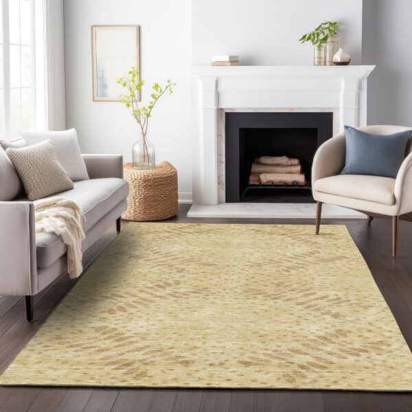 3' X 5' Gold Beige And Taupe Floral Washable Indoor Outdoor Area Rug