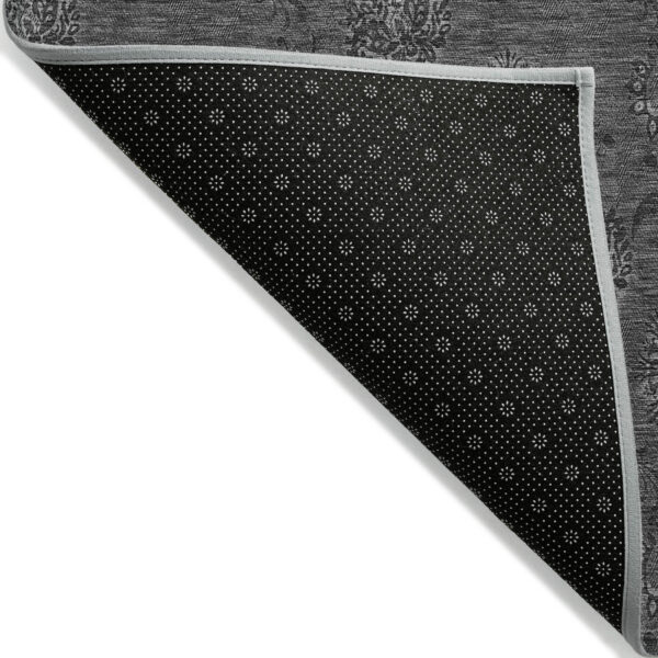 10' X 14' Gray And Charcoal Floral Washable Indoor Outdoor Area Rug