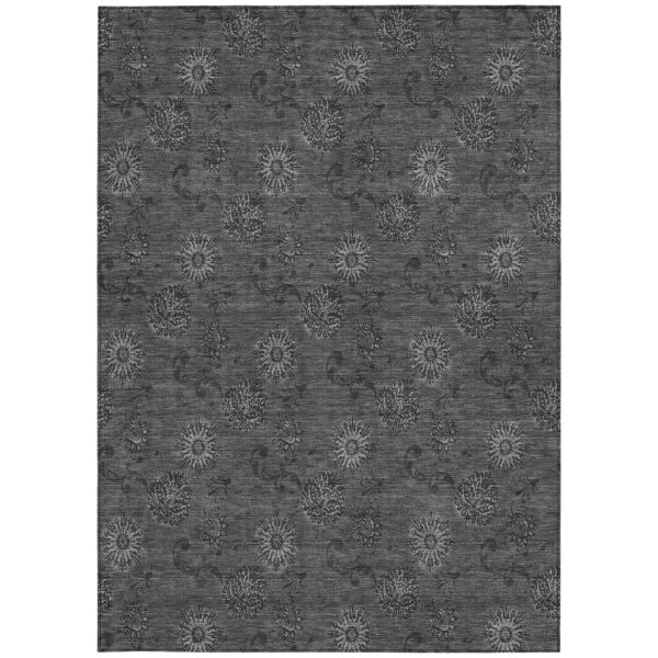 10' X 14' Gray And Charcoal Floral Washable Indoor Outdoor Area Rug