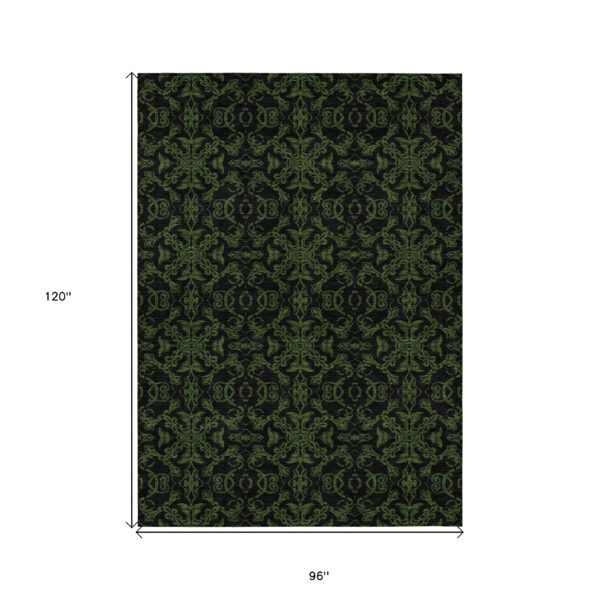 8' X 10' Olive Green And Green Medallion Washable Indoor Outdoor Area Rug