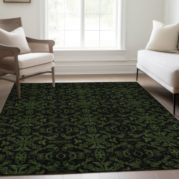 8' X 10' Olive Green And Green Medallion Washable Indoor Outdoor Area Rug
