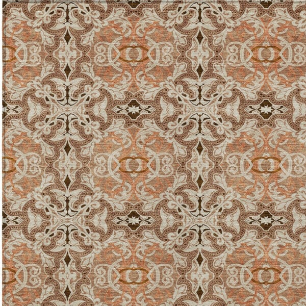 9' X 12' Terra Cotta Copper And Beige Medallion Washable Indoor Outdoor Area Rug