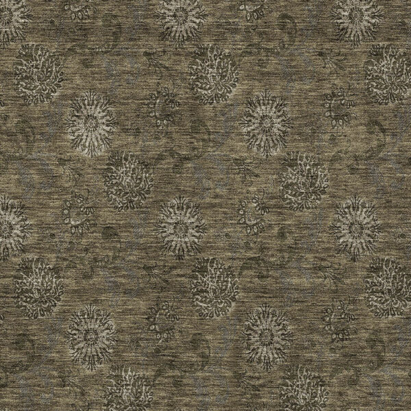 3' X 5' Brown And Beige Floral Washable Indoor Outdoor Area Rug