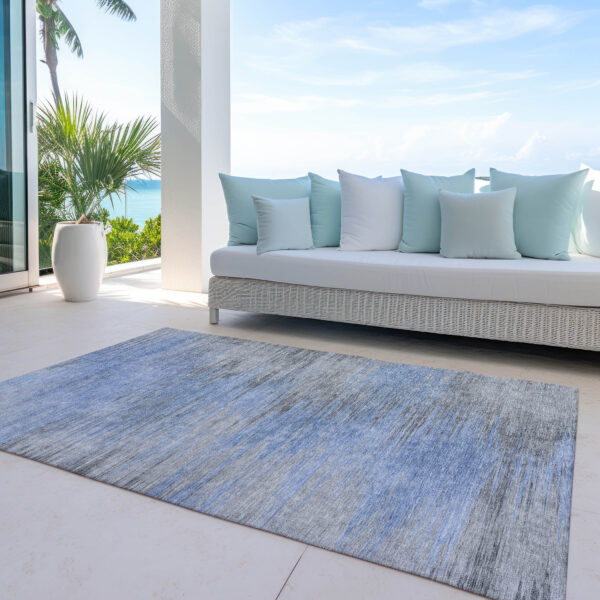 3' X 5' Denim Blue And Sky Blue Abstract Washable Indoor Outdoor Area Rug