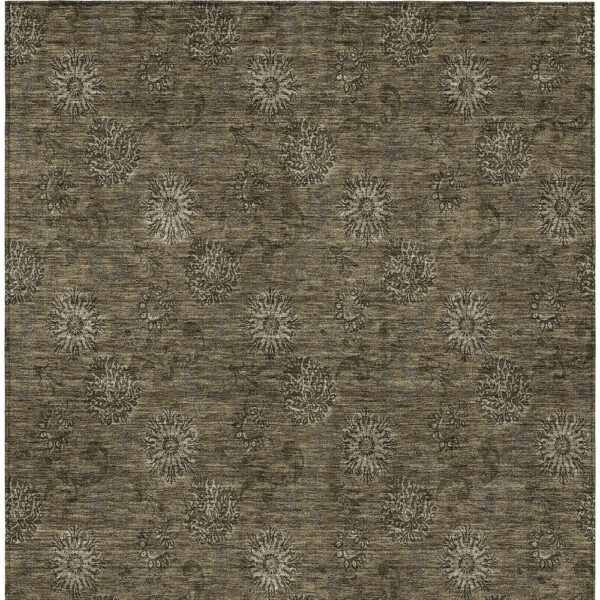 3' X 5' Brown And Beige Floral Washable Indoor Outdoor Area Rug