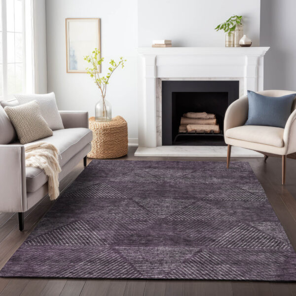 5' X 8' Eggplant Purple And Gray Geometric Washable Indoor Outdoor Area Rug