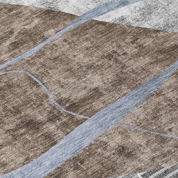 8' Chocolate Gray And Charcoal Round Abstract Washable Indoor Outdoor Area Rug