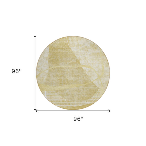 8' Wheat Gold And Ivory Round Abstract Washable Indoor Outdoor Area Rug