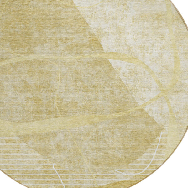 8' Wheat Gold And Ivory Round Abstract Washable Indoor Outdoor Area Rug