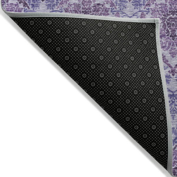 8' Eggplant Purple And Silver Round Medallion Washable Indoor Outdoor Area Rug