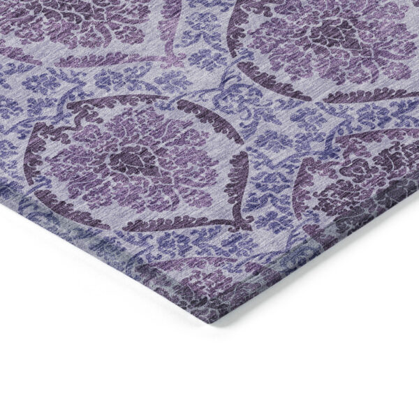 8' Eggplant Purple And Silver Round Medallion Washable Indoor Outdoor Area Rug