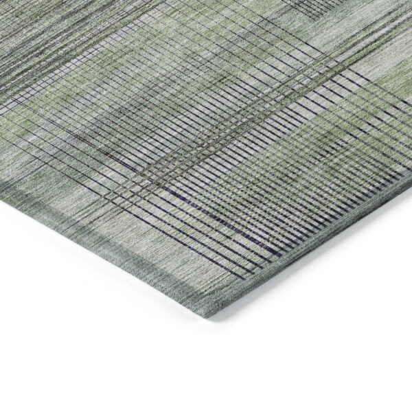 5' X 8' Artichoke Green Purple And Fern Green Striped Washable Indoor Outdoor Area Rug
