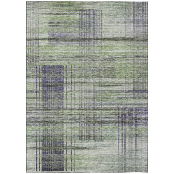 5' X 8' Artichoke Green Purple And Fern Green Striped Washable Indoor Outdoor Area Rug