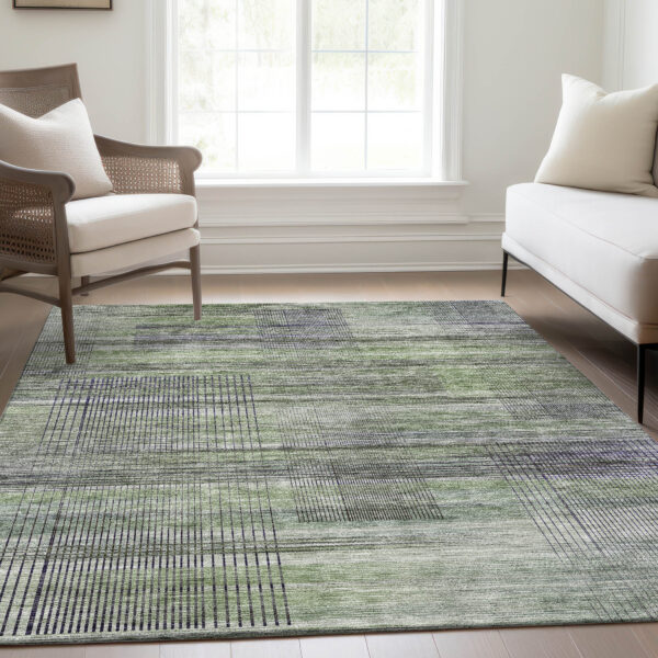 5' X 8' Artichoke Green Purple And Fern Green Striped Washable Indoor Outdoor Area Rug