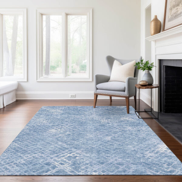3' X 5' Sky Blue And Denim Blue Geometric Washable Indoor Outdoor Area Rug