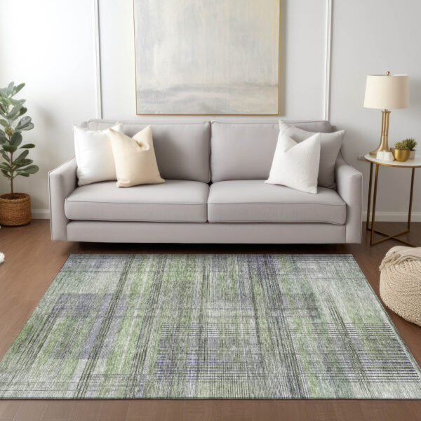 5' X 8' Artichoke Green Purple And Fern Green Striped Washable Indoor Outdoor Area Rug