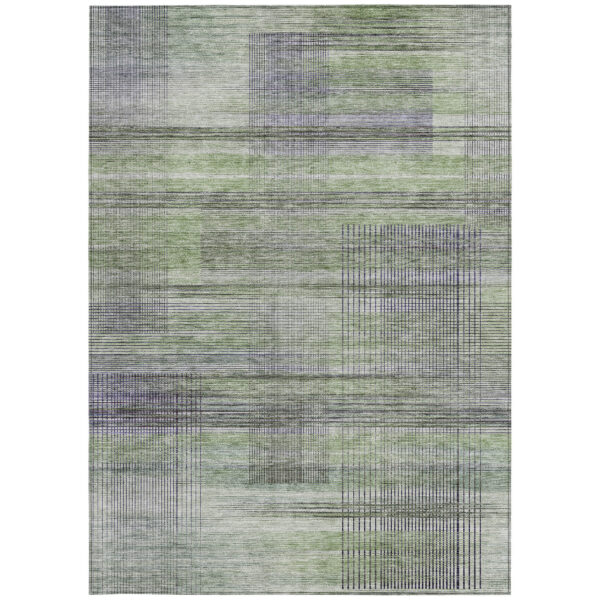 5' X 8' Artichoke Green Purple And Fern Green Striped Washable Indoor Outdoor Area Rug