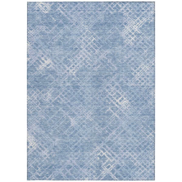 3' X 5' Sky Blue And Denim Blue Geometric Washable Indoor Outdoor Area Rug