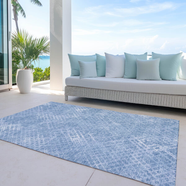 3' X 5' Sky Blue And Denim Blue Geometric Washable Indoor Outdoor Area Rug