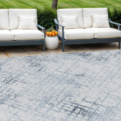 8' X 10' Navy Blue And Sky Blue Geometric Washable Indoor Outdoor Area Rug