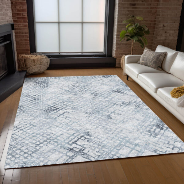 8' X 10' Navy Blue And Sky Blue Geometric Washable Indoor Outdoor Area Rug