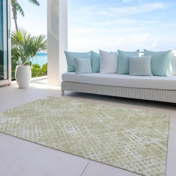 5' X 8' Beige Tan And Ivory Geometric Washable Indoor Outdoor Area Rug