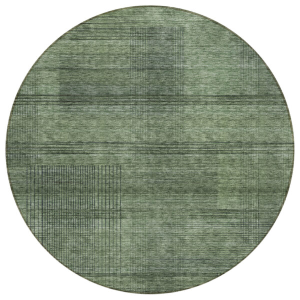 8' Olive Green And Gray Round Striped Washable Indoor Outdoor Area Rug