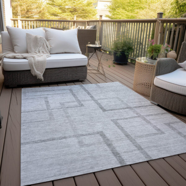 5' X 8' Gray Charcoal And Silver Geometric Washable Indoor Outdoor Area Rug