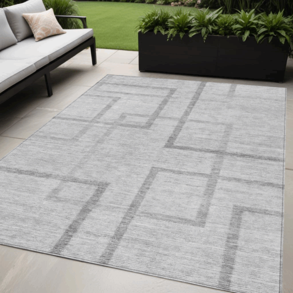 5' X 8' Gray Charcoal And Silver Geometric Washable Indoor Outdoor Area Rug