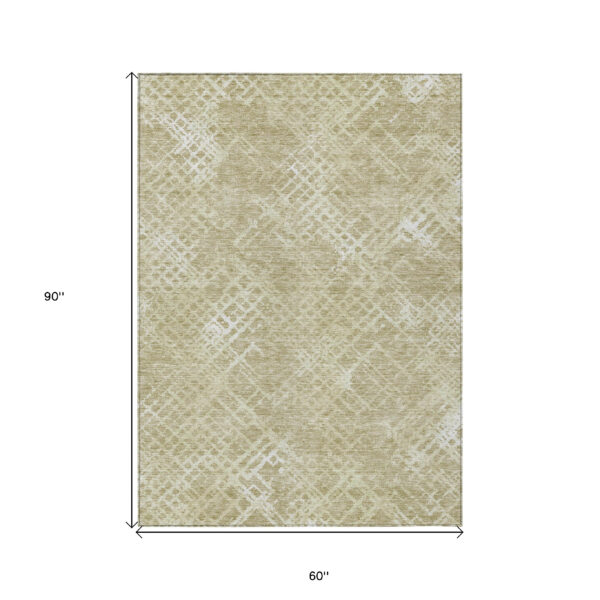 5' X 8' Beige Tan And Ivory Geometric Washable Indoor Outdoor Area Rug