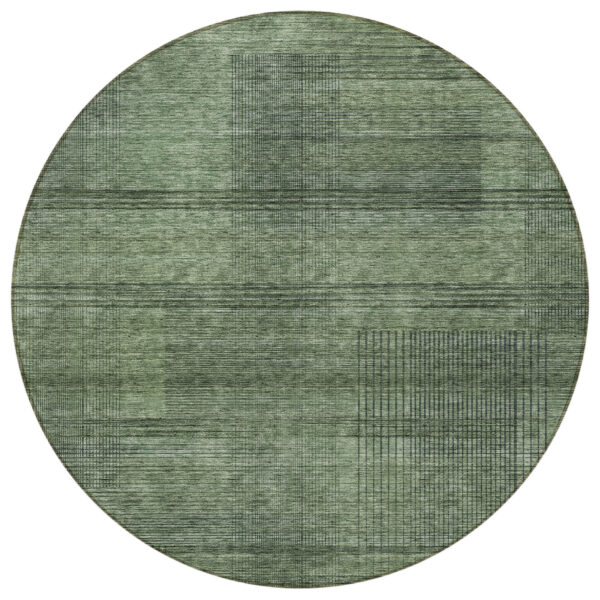8' Olive Green And Gray Round Striped Washable Indoor Outdoor Area Rug