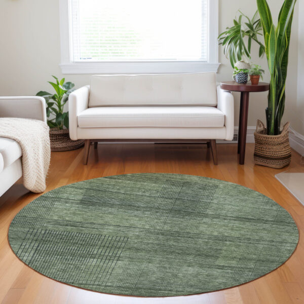 8' Olive Green And Gray Round Striped Washable Indoor Outdoor Area Rug