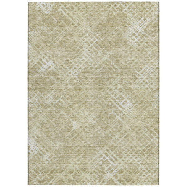 5' X 8' Beige Tan And Ivory Geometric Washable Indoor Outdoor Area Rug
