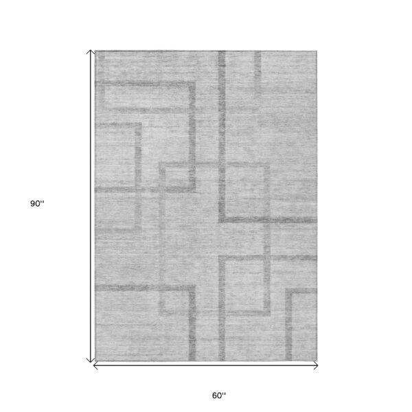 5' X 8' Gray Charcoal And Silver Geometric Washable Indoor Outdoor Area Rug