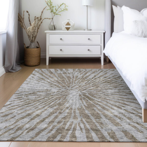 3' X 5' Brown And Gray Abstract Washable Indoor Outdoor Area Rug