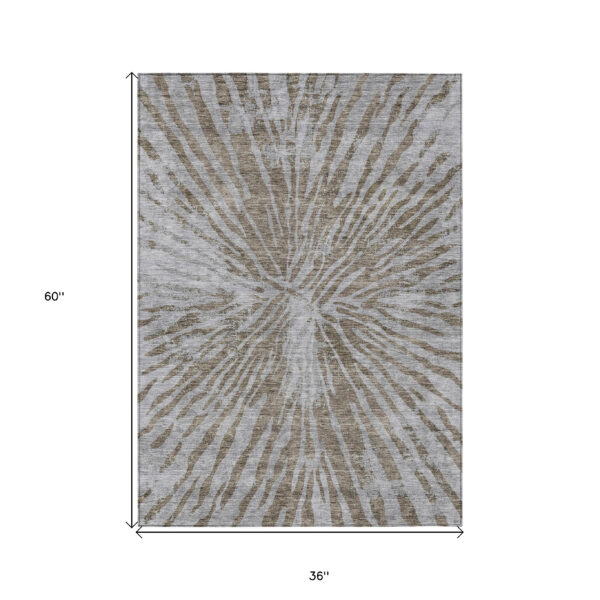 3' X 5' Brown And Gray Abstract Washable Indoor Outdoor Area Rug