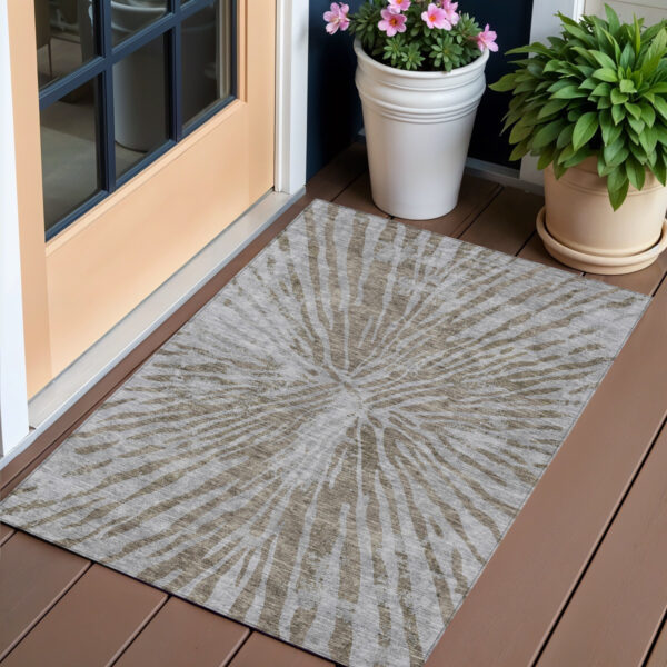 3' X 5' Brown And Gray Abstract Washable Indoor Outdoor Area Rug
