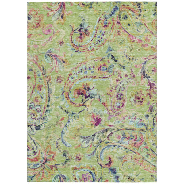 9' X 12' Artichoke Green Green And Pink Paisley Washable Indoor Outdoor Area Rug