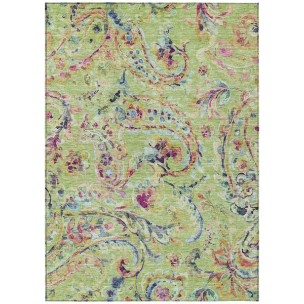 9' X 12' Artichoke Green Green And Pink Paisley Washable Indoor Outdoor Area Rug