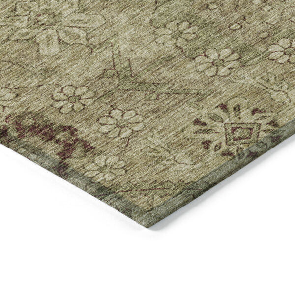 3' X 5' Brown Beige And Artichoke Green Floral Washable Indoor Outdoor Area Rug