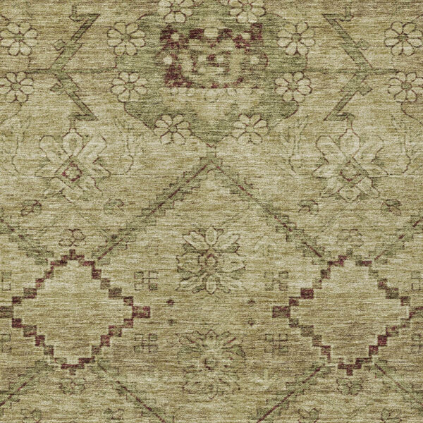 3' X 5' Brown Beige And Artichoke Green Floral Washable Indoor Outdoor Area Rug